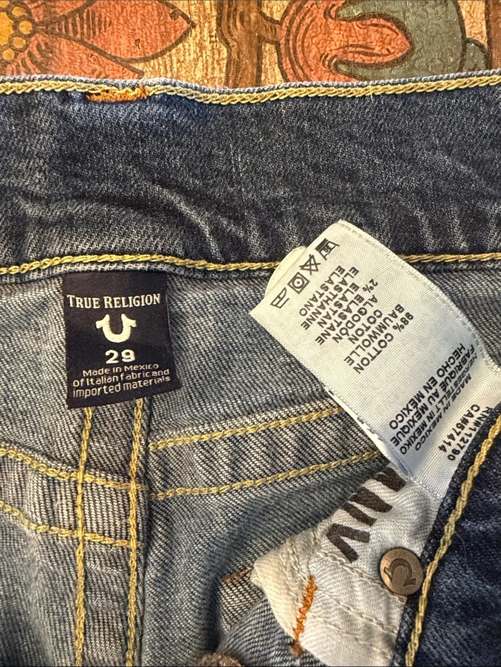 True Religion Men’s Medium Blue Skinny Jeans with Signature Pocket 29/32